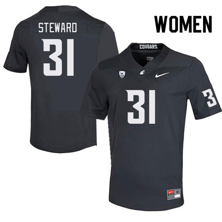 Women #31 Kalani Steward Washington State Cougars College Football Jerseys Stitched Sale-Charcoal